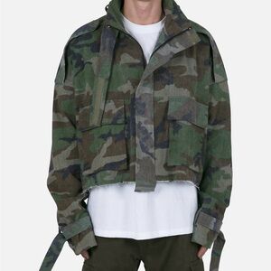 MNML Camouflage Cropped Field Jacket in Green & Brown